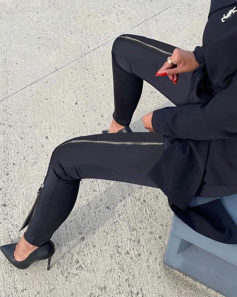 

Zipper Front Skinny Pants, Black