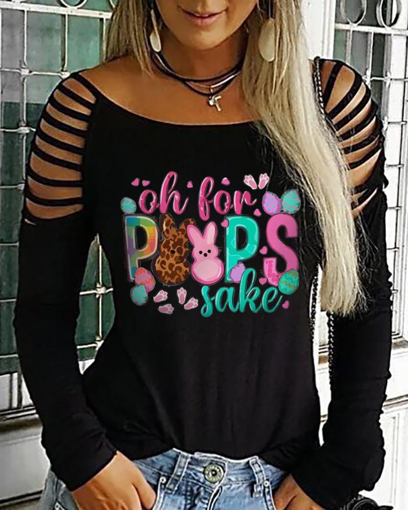 

Oh For Peeps Sake Happy Easter Bunny Print Cold Shoulder Top, Black
