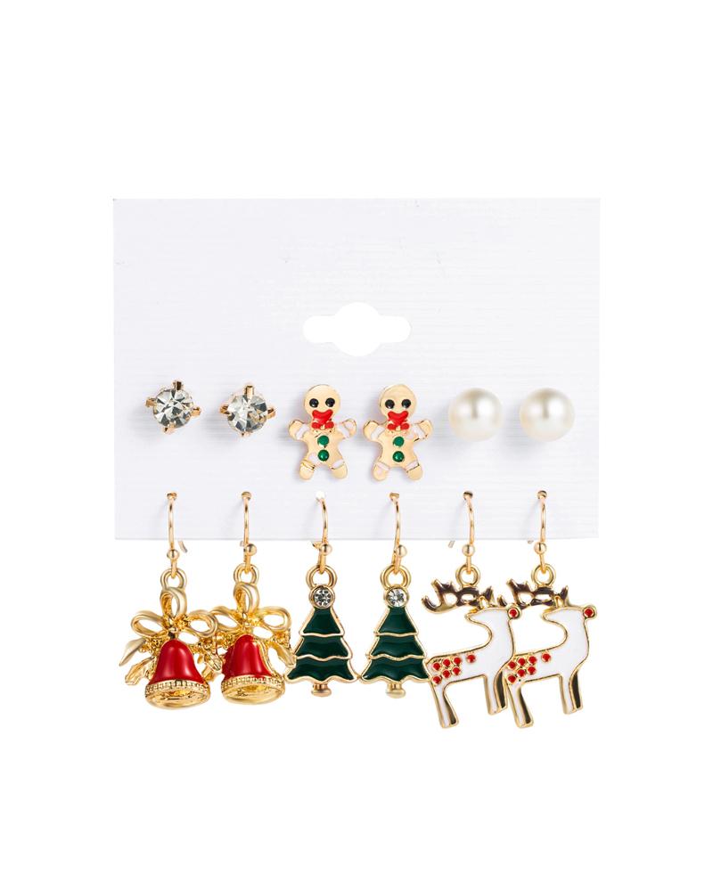 

6Pair Christmas Snowflake Santa Claus Elk Shaped Earrings Set, Style3