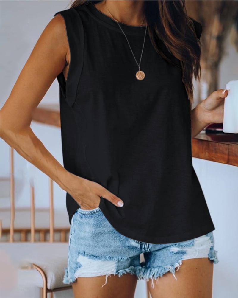 

Round Neck Sleeveless Casual Top, Black