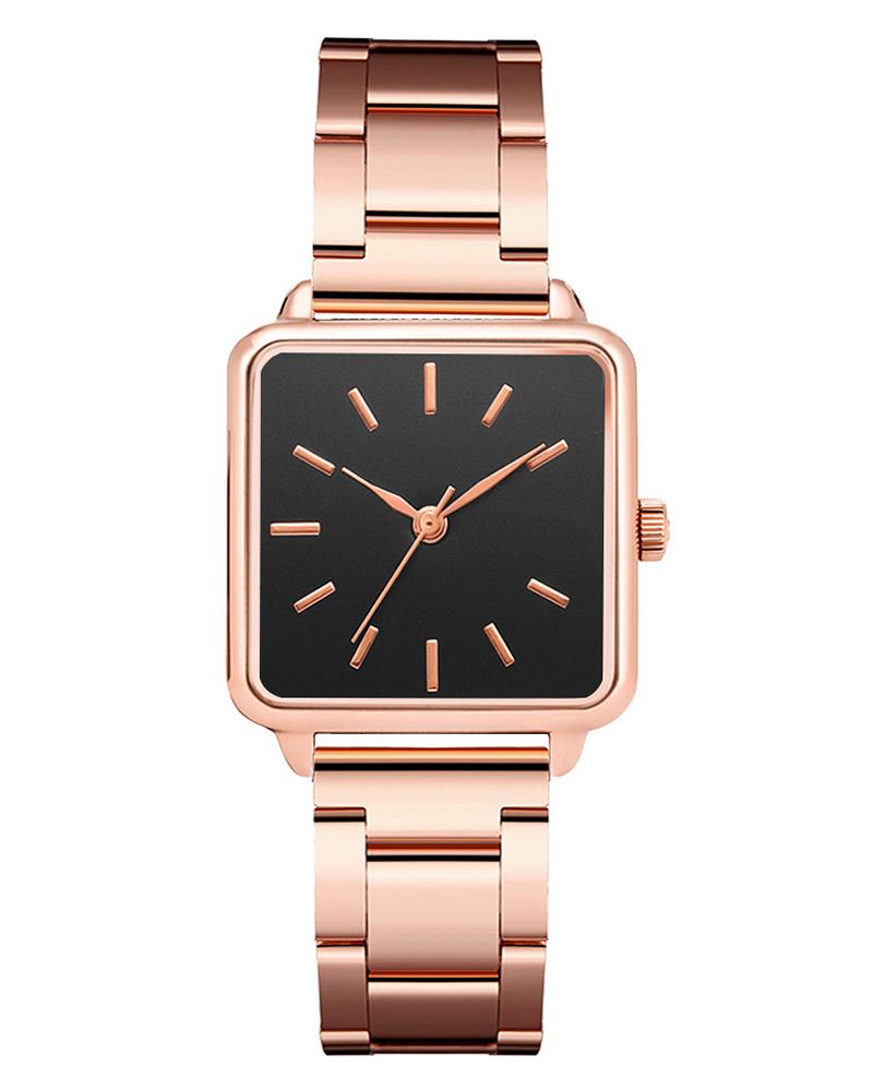 

Stainless Steel Strap Square Quartz Watch, Black