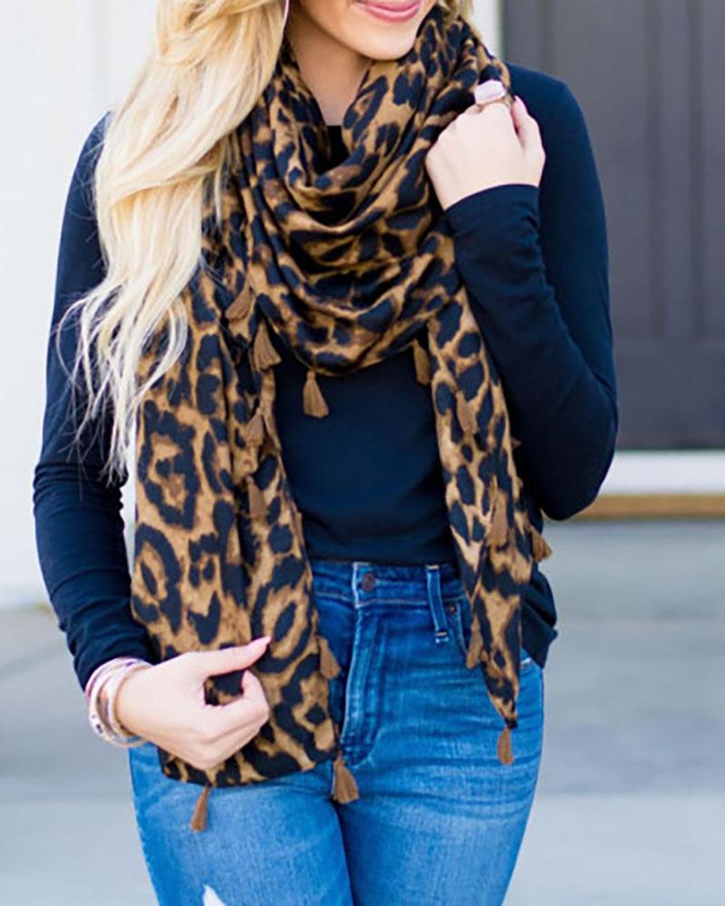 

Cheetah Print Tassel Design Scarf, Leopard