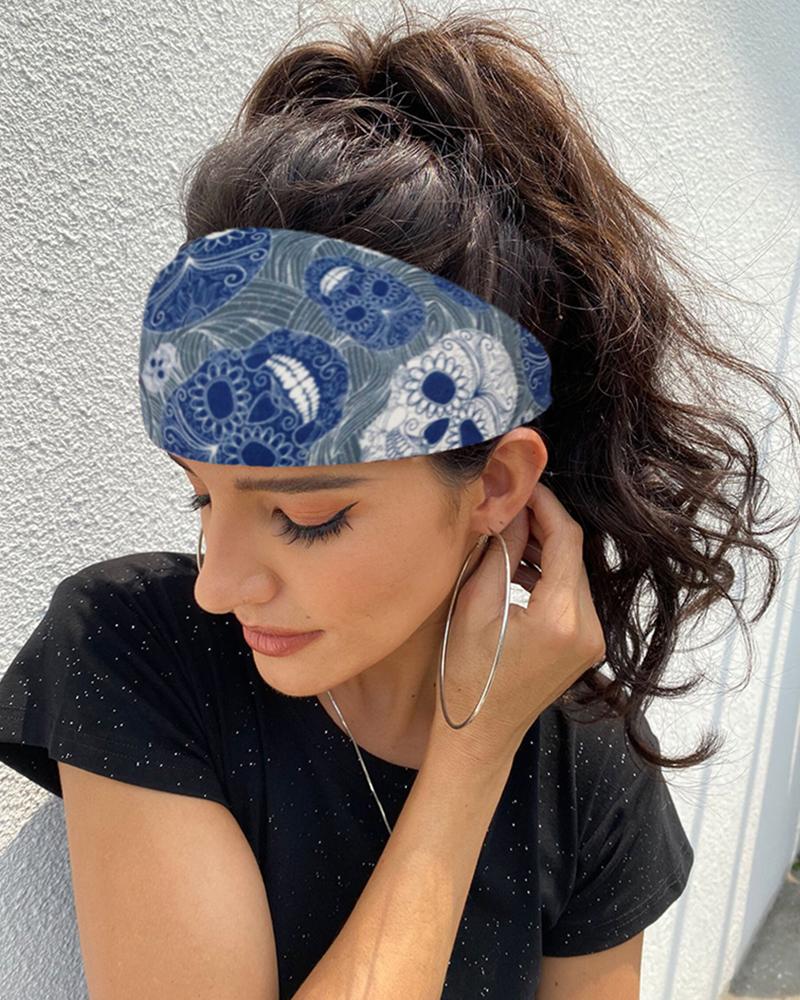 

Print Yoga Running Elastic Headwraps Hair Band, Blue