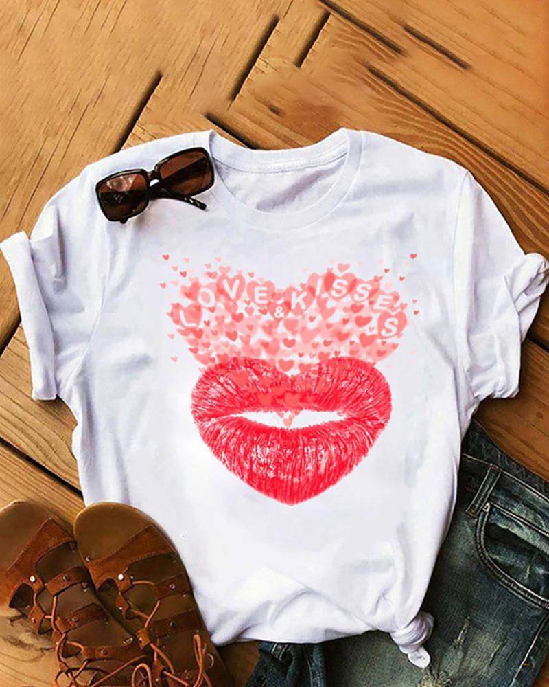 

Valentine' Day Heart / Figure / Letter Print Short Sleeve T-shirt, Style1