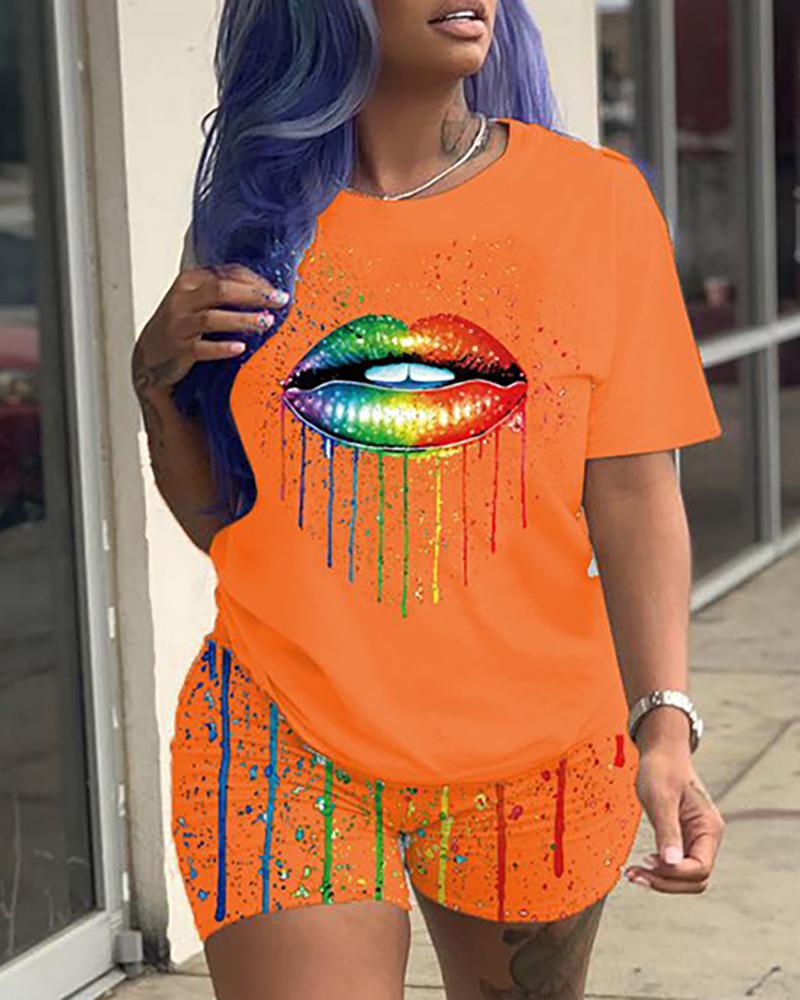 

Lip Tie Dye Print Top & Shorts Set, Orange