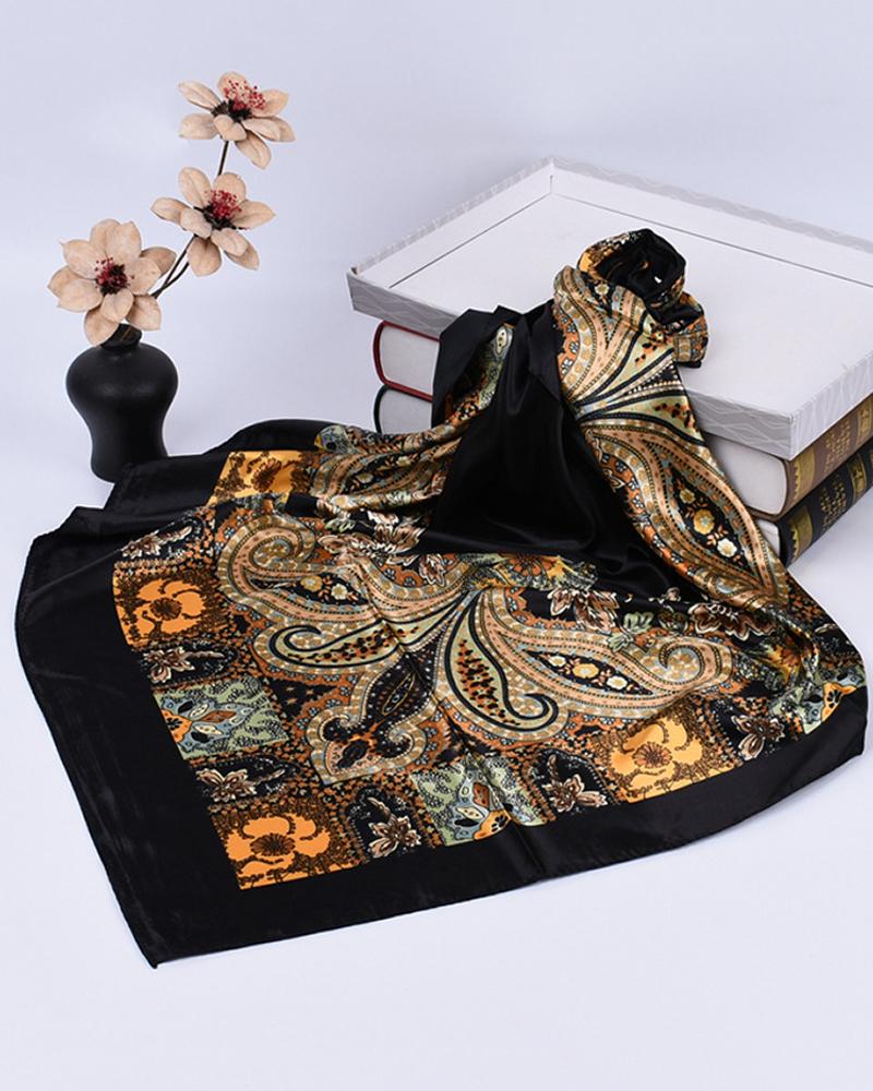 

Satin Paisley Print Vintage Square Scarf Headband, Style3