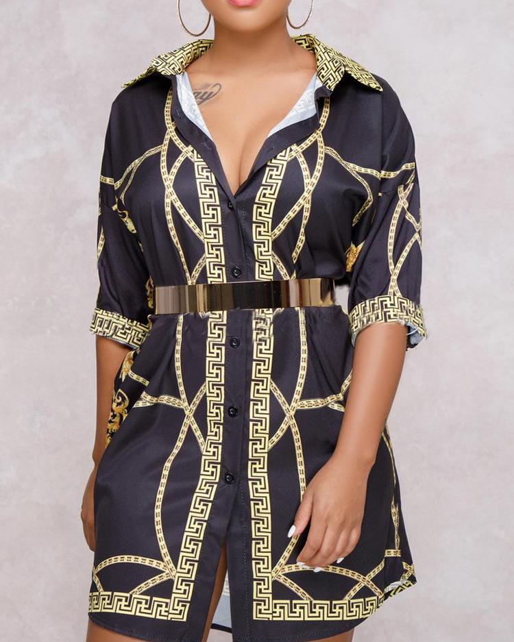 

Fashion Digital Printed Leisure Shirt Dress, Black