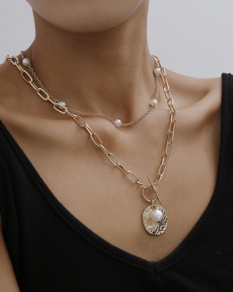 

Beaded & Disc Chain Necklace, Gold