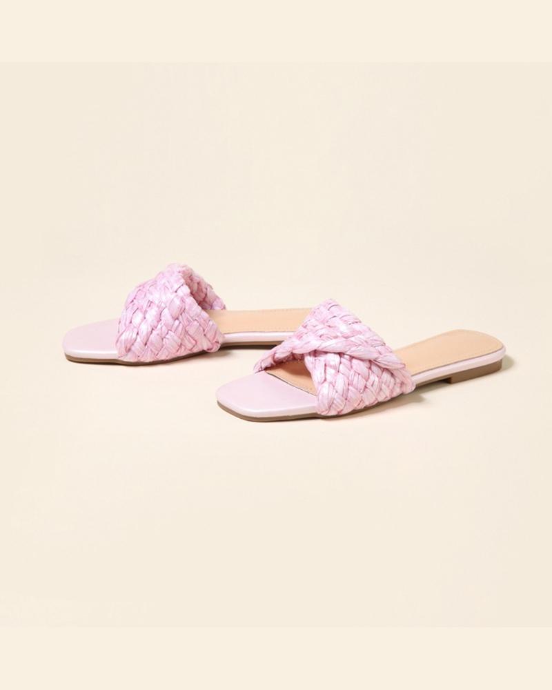 

Solid Woven Upper Open-toe Sandals, Pink