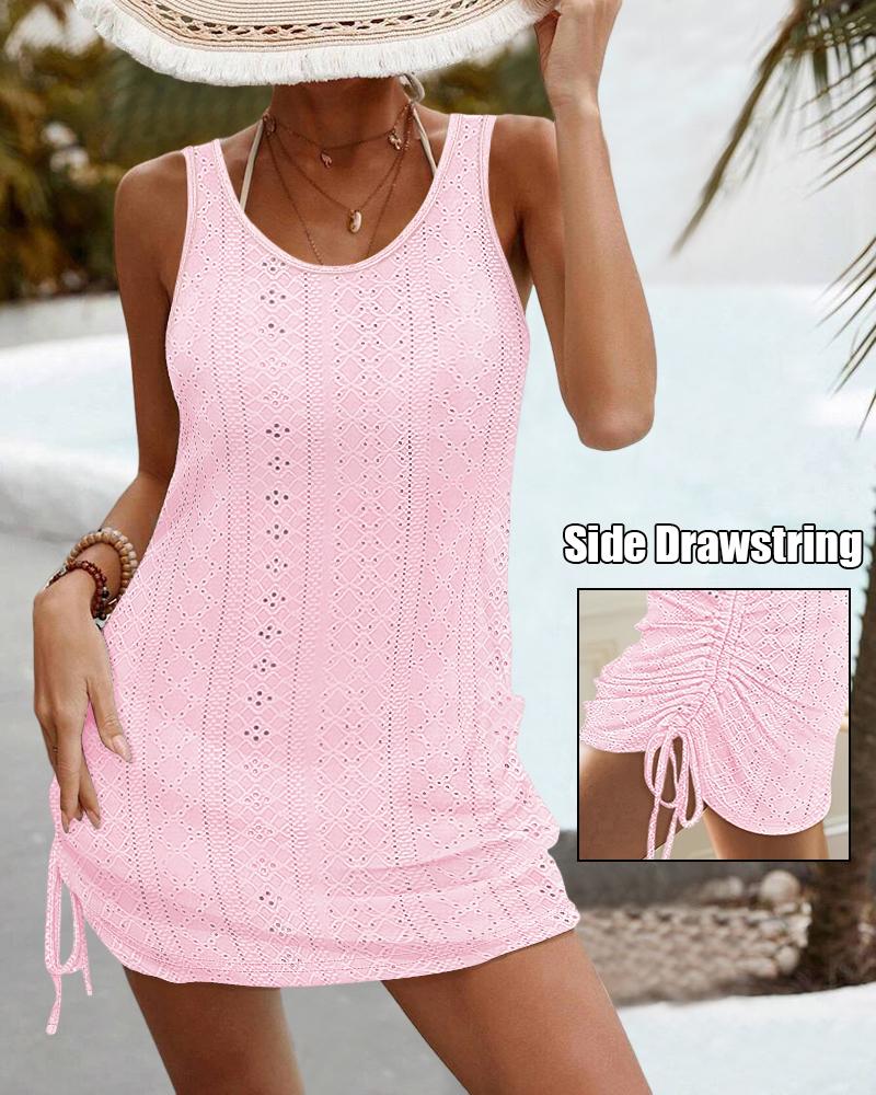 

Hollow-out Thick Strap Tied Detail Backless Mini Dress Vacation Dress, Pink
