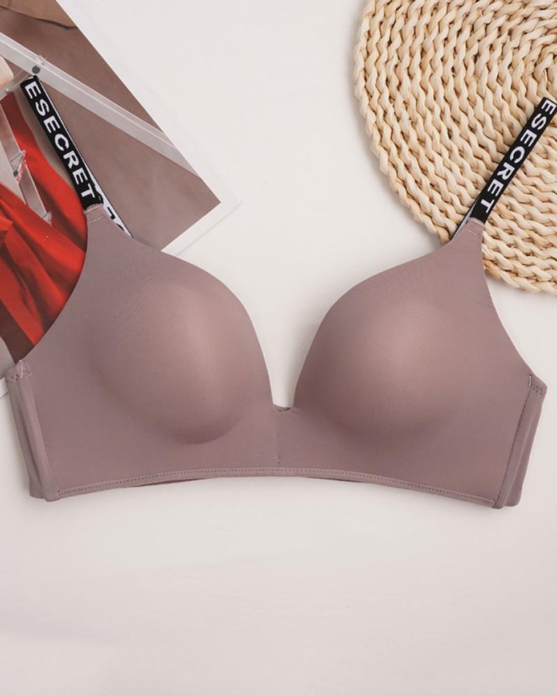 

Letter Strap Seamless Push Up Bra, Coffee