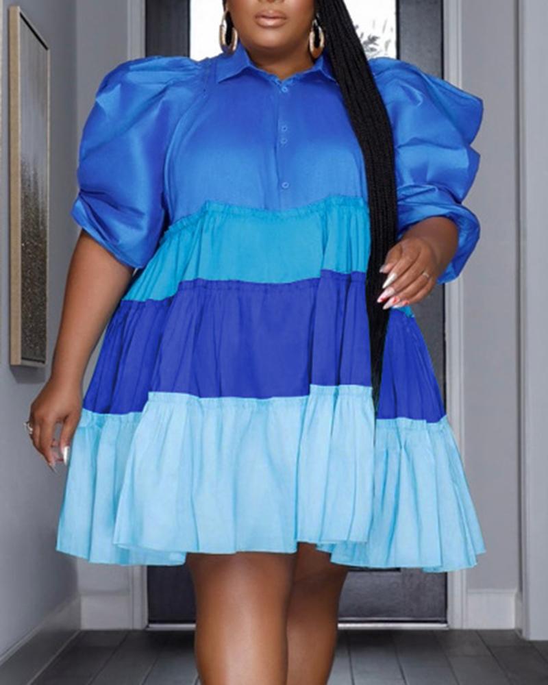 

Plus Size Puff Sleeve Ruched Smock Dress, Blue