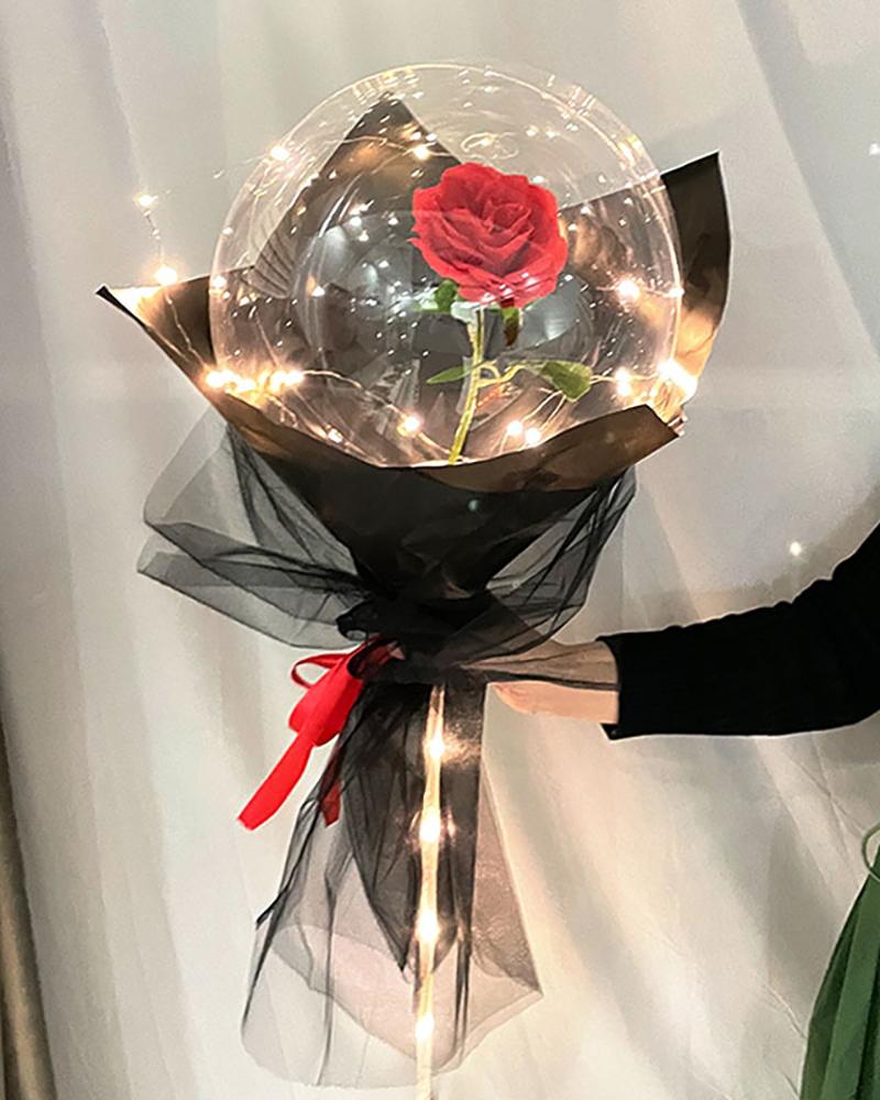 

Valentine's Day Gift Rose Flower Bouquet Luminous Bobo Balloon With LED Lights, Black