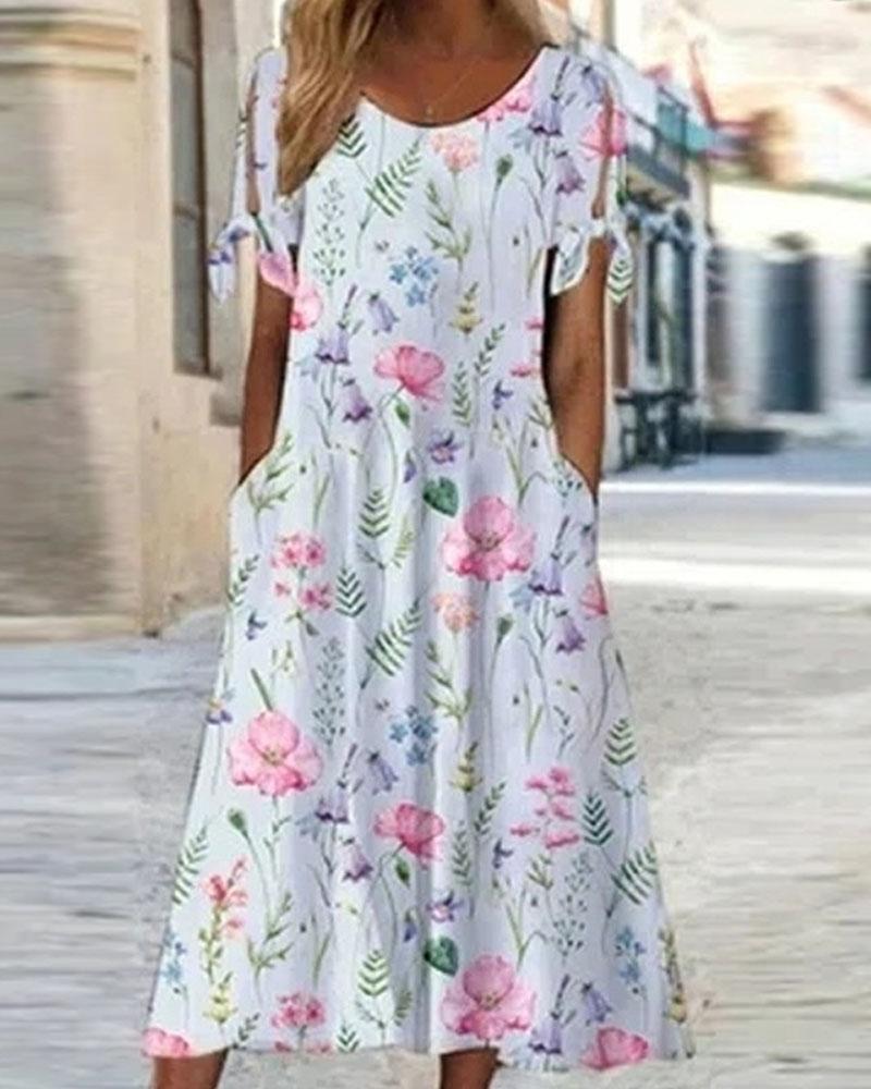 

Floral Print Cold Shoulder Casual Dress, Multicolor