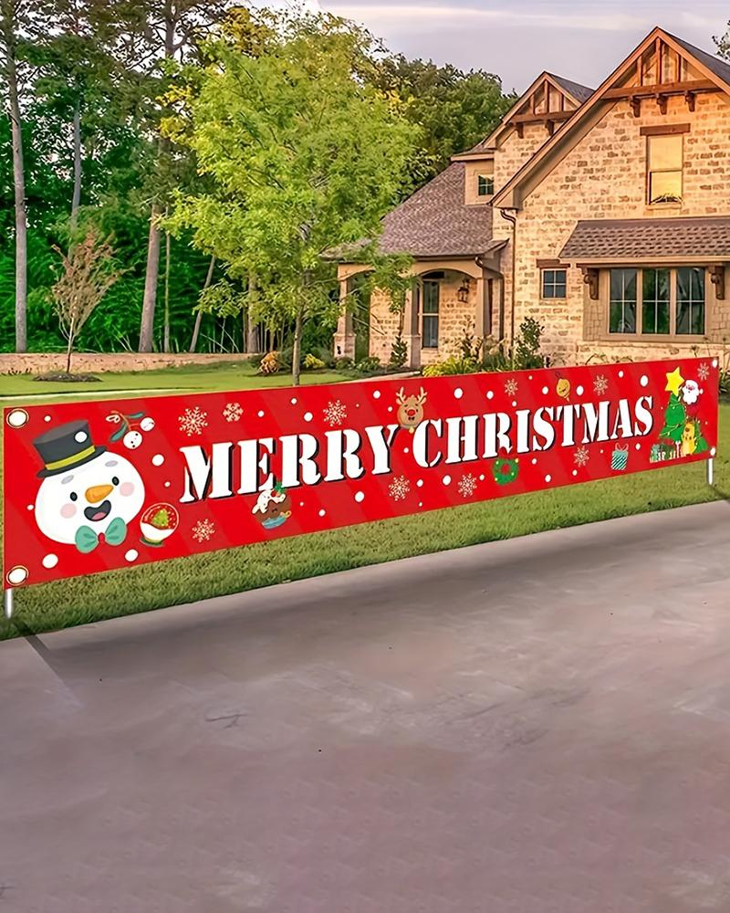 

1pc Merry Christmas Snowman Graphic Banner Outside Yard Garden Decoration, Style1