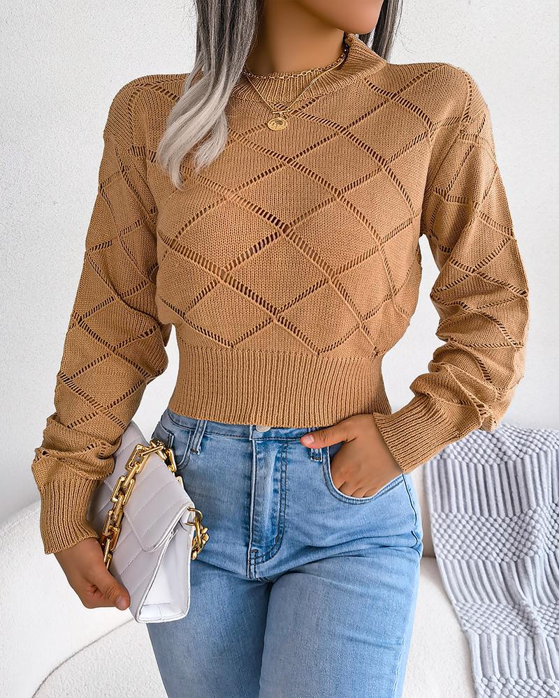 

Mock Neck Hollow Out Crop Sweater, Khaki