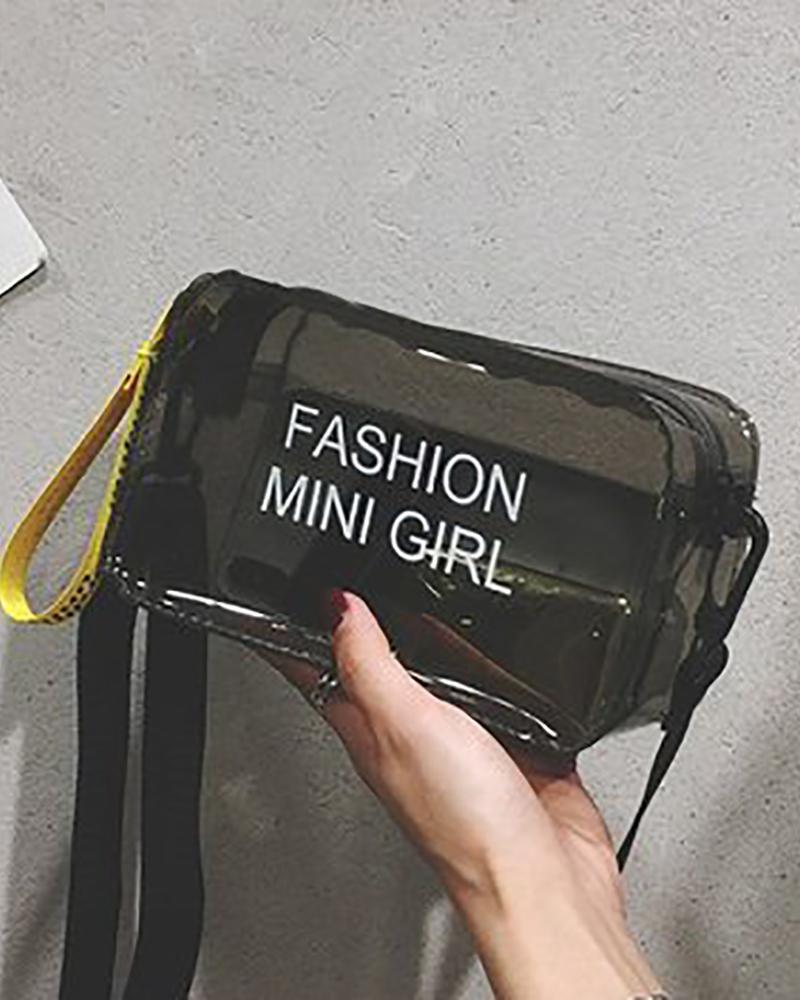 

Clear Letter Print Shoulder Bag, Black