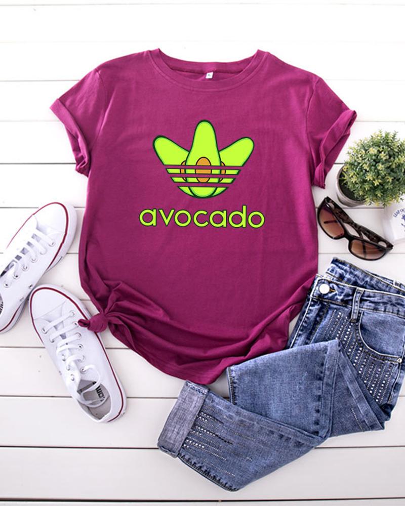 

Avocado Printing Short Sleeve T-shirts, Wine red