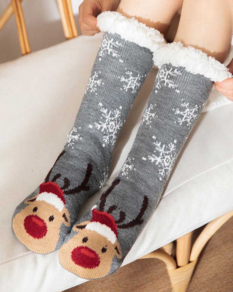 

1Pair Christmas Reindeer Snowflake Cartoon Slogan Knit Thermal Socks, Style2