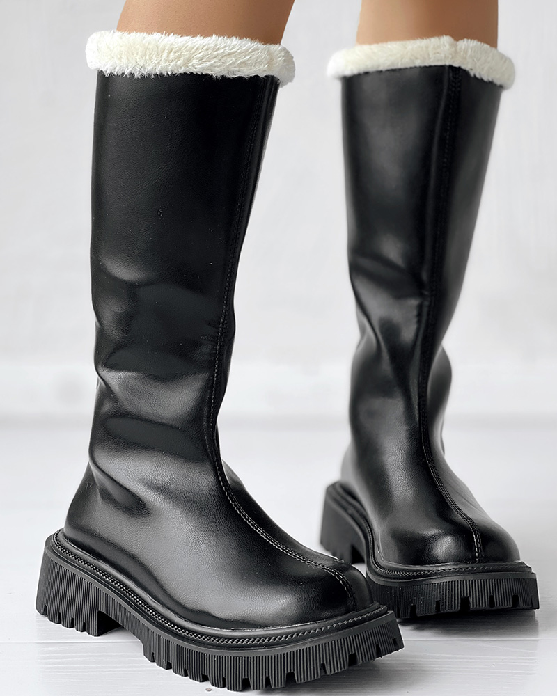 Bottes d'hiver à détails pelucheux et fermeture éclair