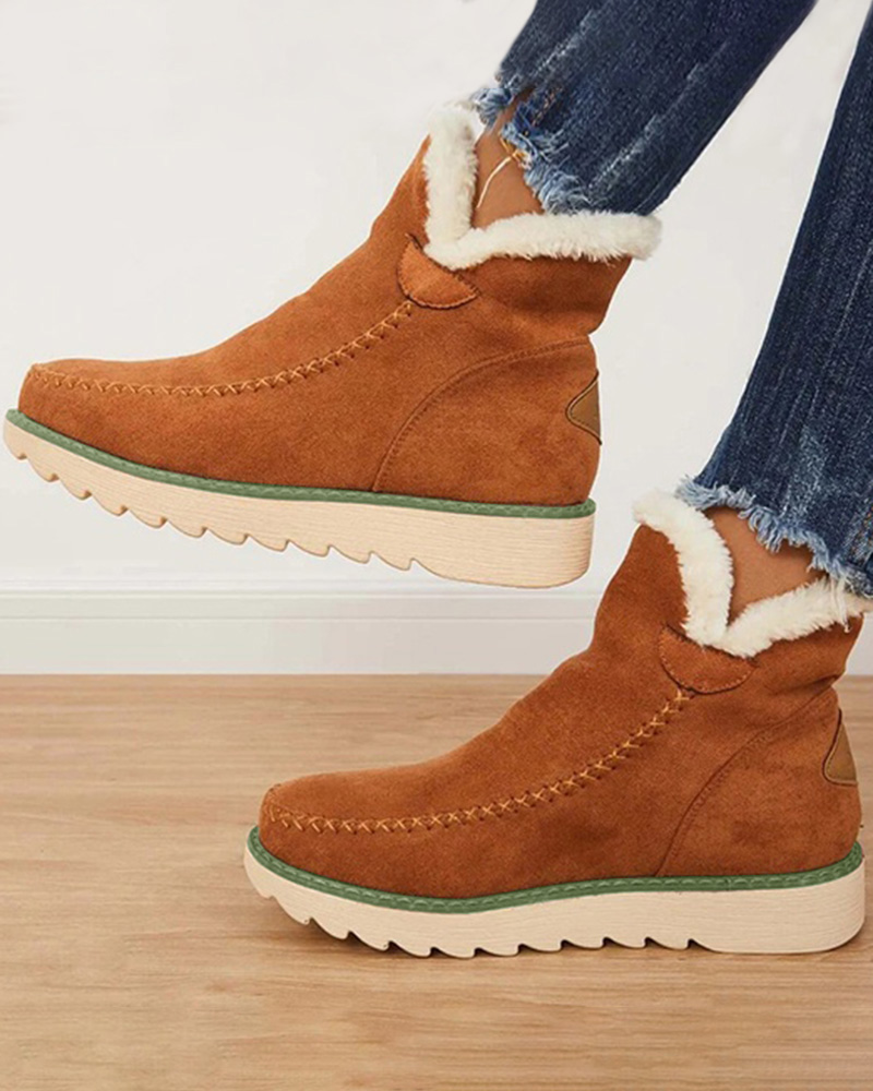 

Contrast Paneled Lined Ankle Boots, Brown
