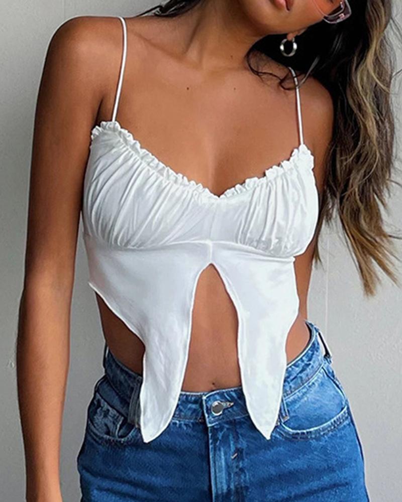 

Solid Color Ruched Camisole Top, White
