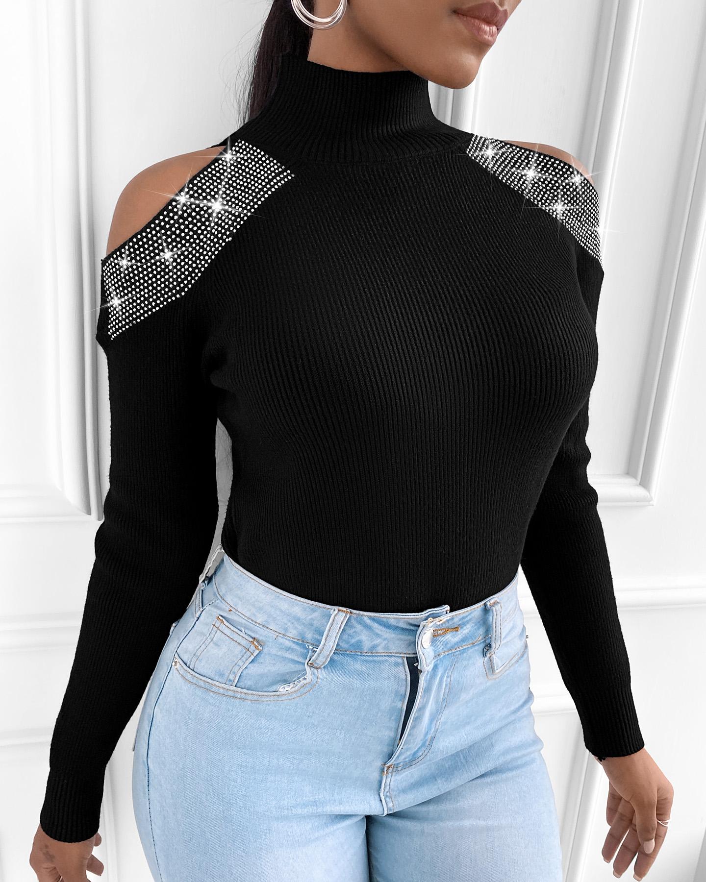 

Studded Cold Shoulder Top, Black