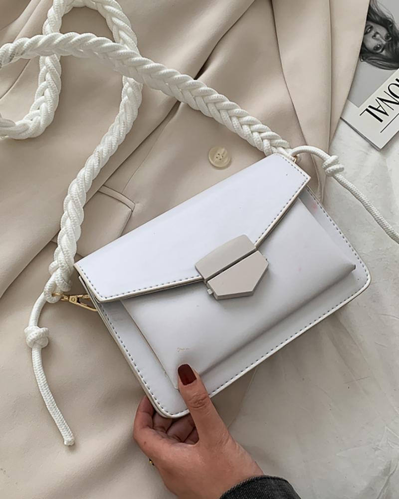 

Flap Square Plain Crossbody Bag, White