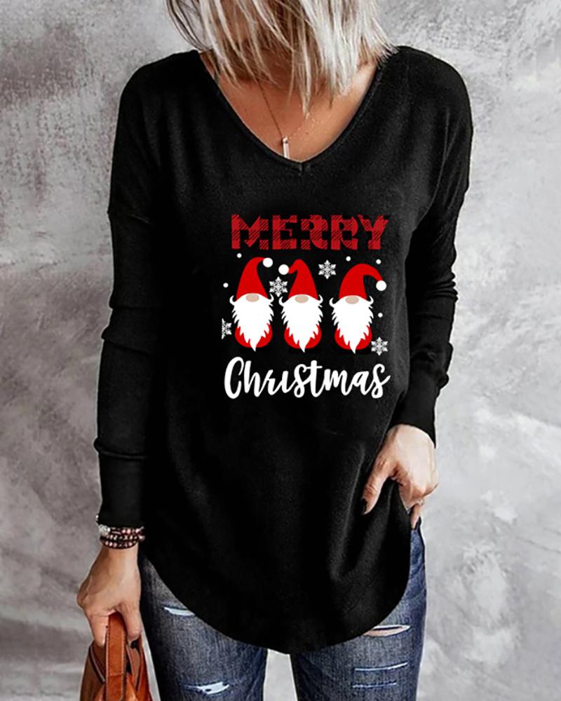 

Christmas Letter & Santa Print Long Sleeve Top, Style3