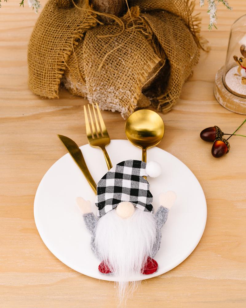 

1pc Christmas Gnome Silverware Holder Tableware Cutlery Fork Spoon Knives Storage Bag Dinner Table Decorations Party Supplies, Blackwhite