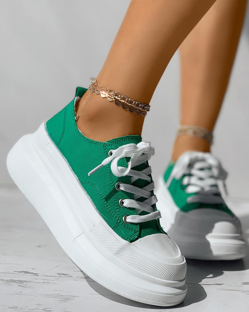 

Houndstooth Print Lace-up Muffin Platform Sneakers, Green