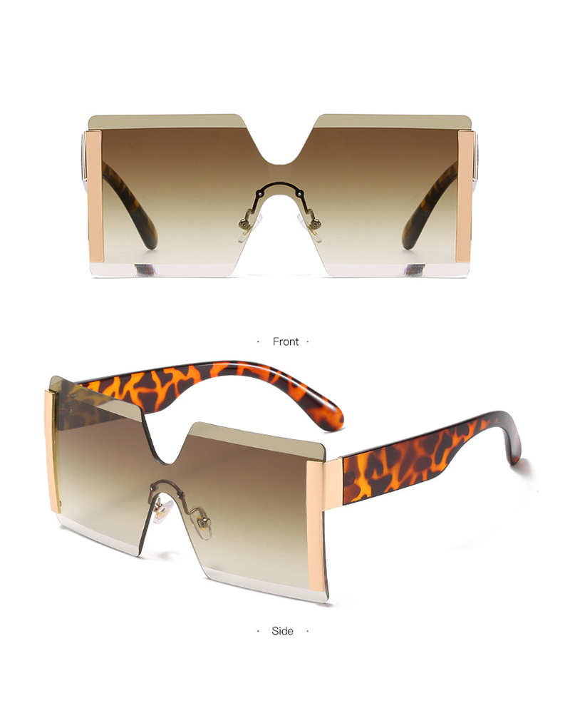 

1Pair Rimless Flat Top Ombre Lens Sunglasses, Leopard