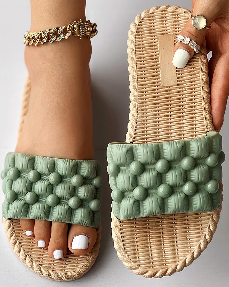 

Beaded Round Toe Summer Slippers, Green