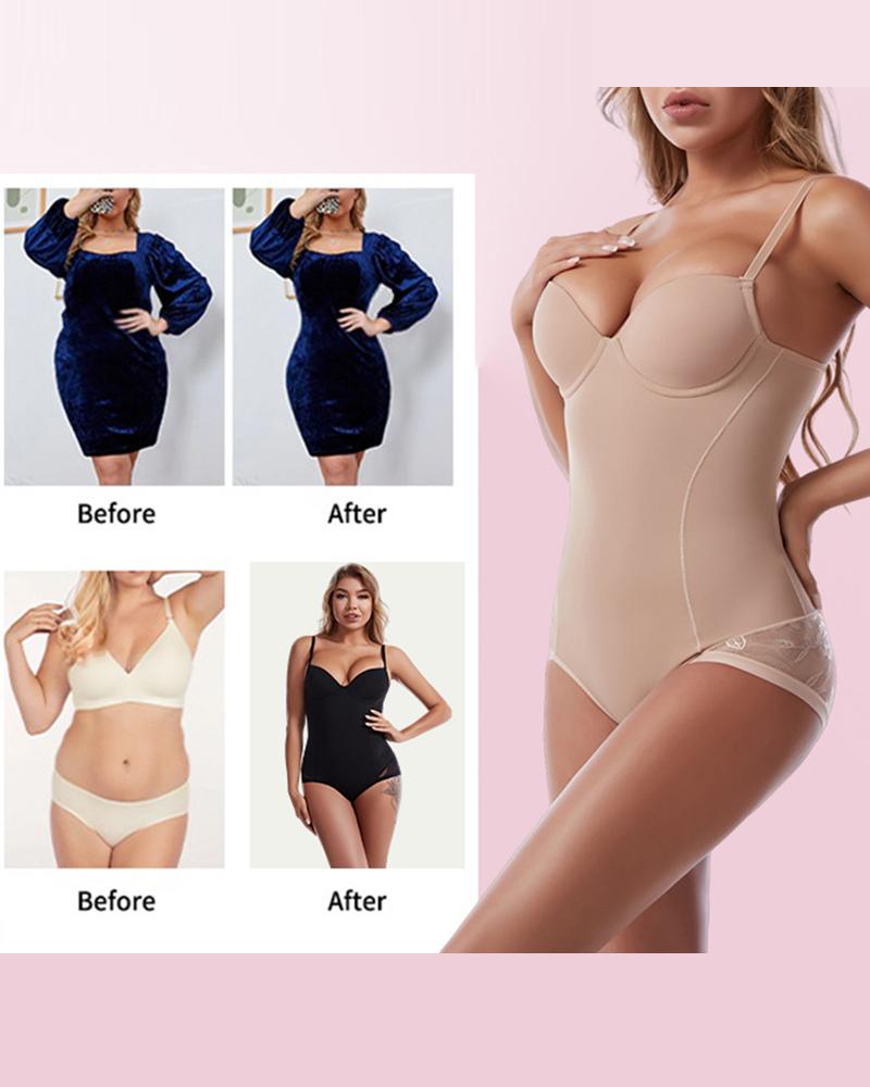 Push Up Tummy Control Lace Patch Crotchless Shapewear Bodysuit