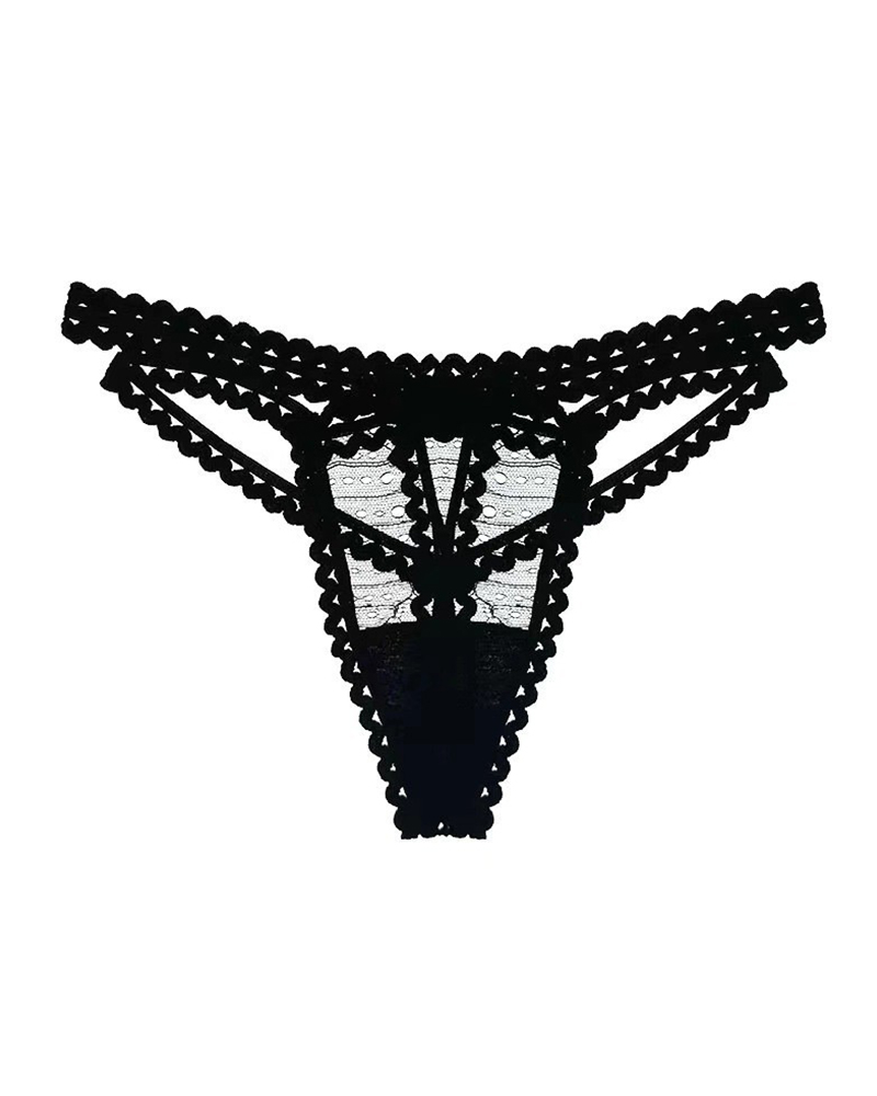 

Crochet Lace Cutout Bowknot Decor Panty, Black
