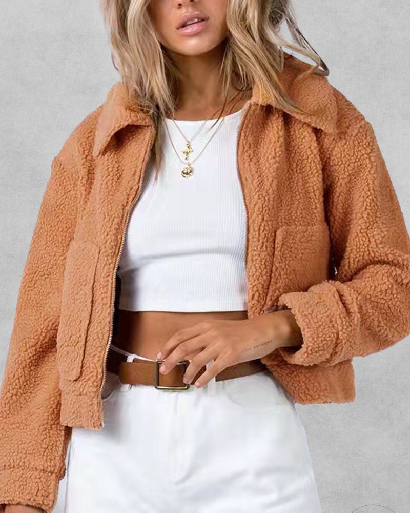 

Long Sleeve Pocket Detail Zip Up Teddy Coat, Yellow