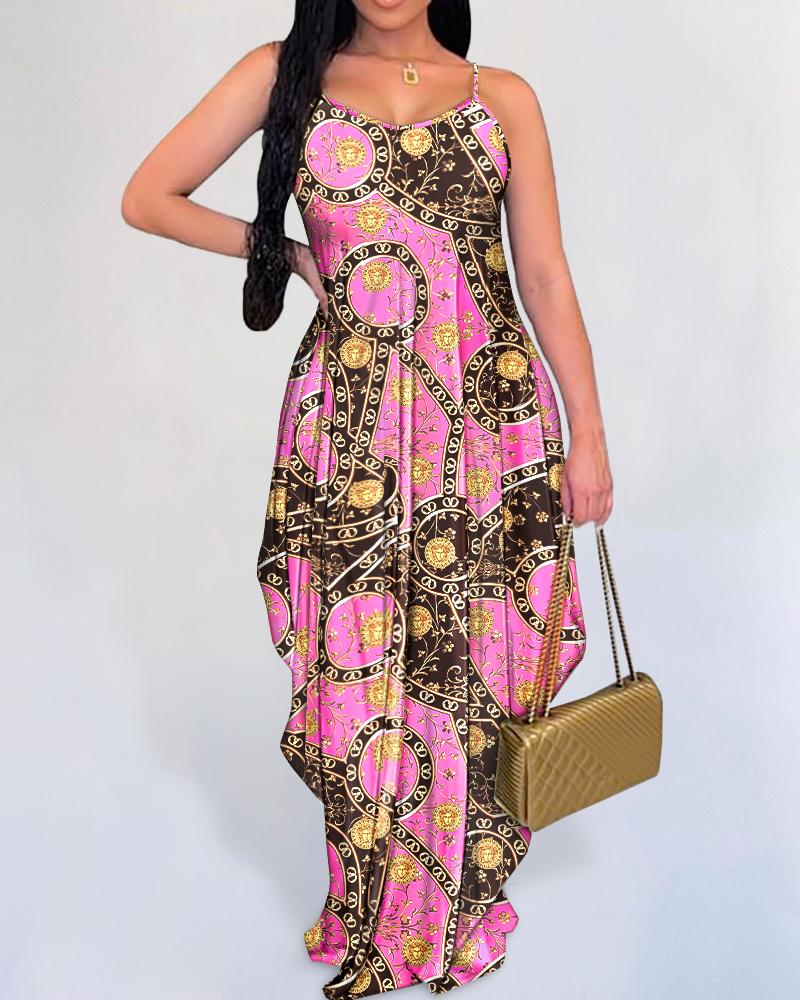 

Baroque Print Spaghetti Strap Maxi Dress, Multicolor