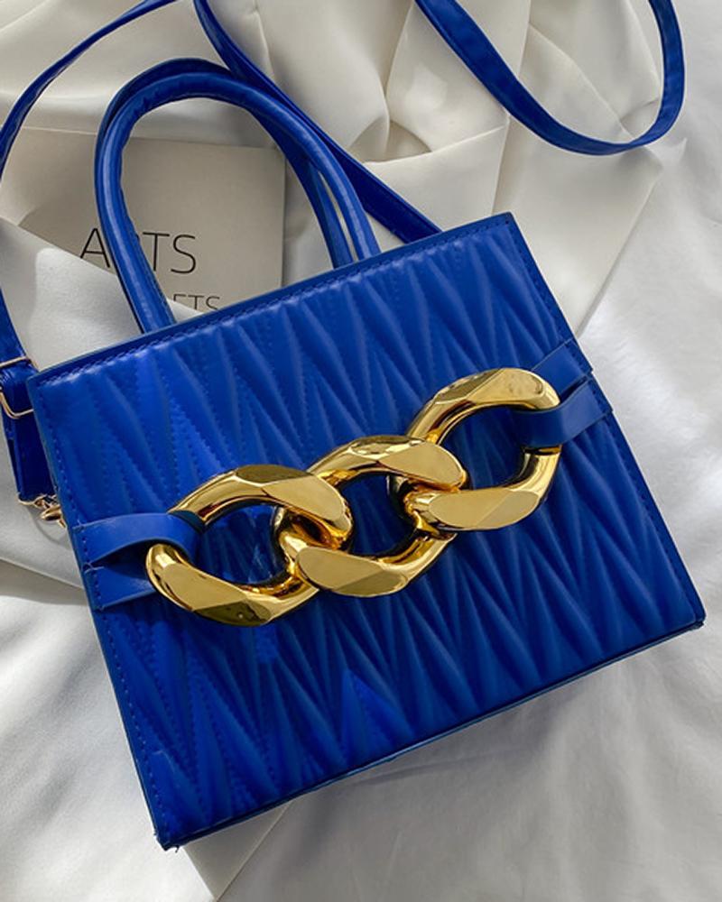

Chevron Quilted Chain Decor Shoulder Bag, Blue