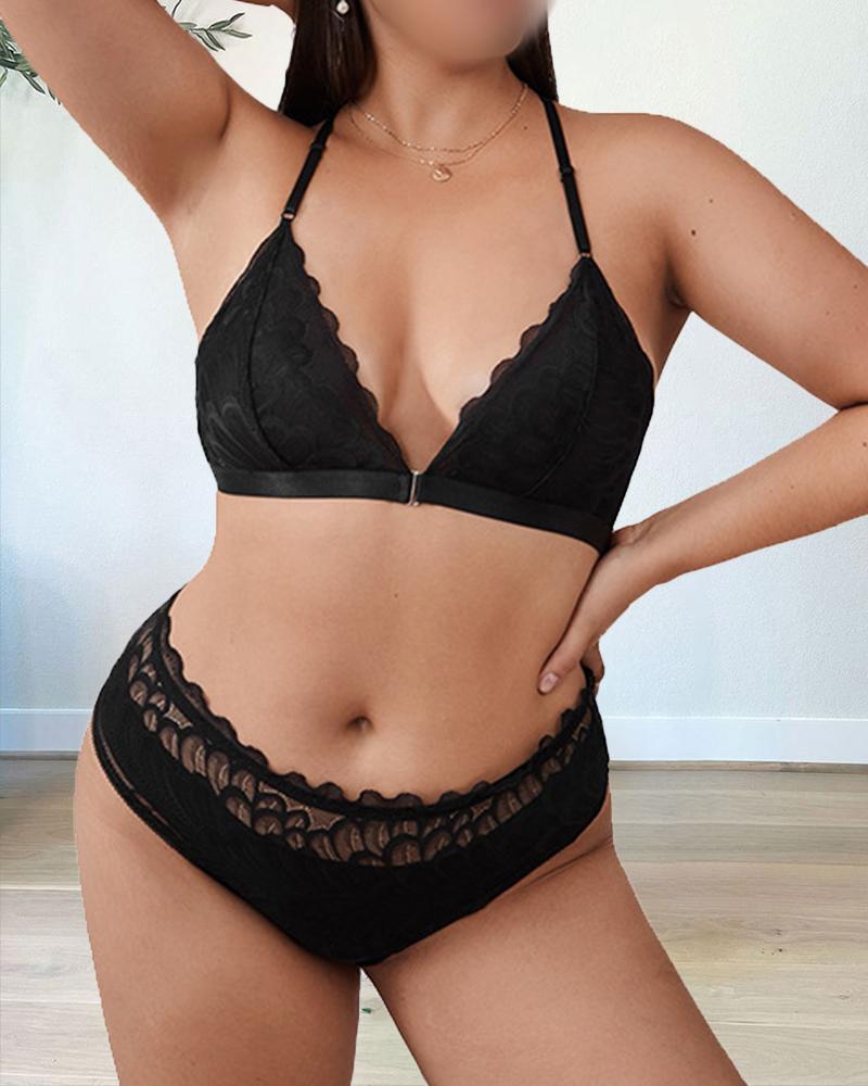 

Plus Size Lace Lingerie Set, Black