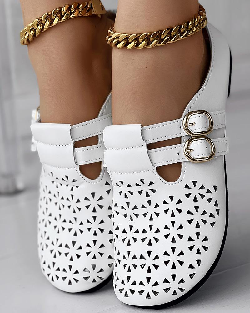 

Hollow Out Buckled Slippers Summer Sandals, White
