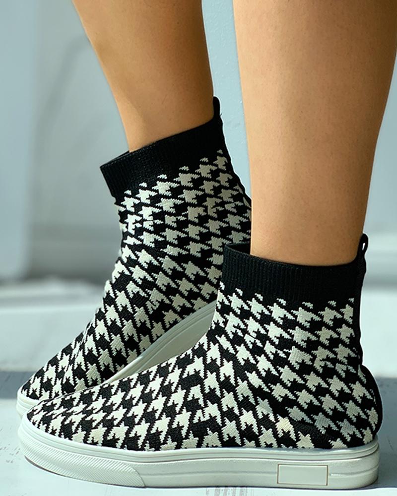 

Houndstooth / Plain Knit Casual Sock Sneaker, Blackwhite