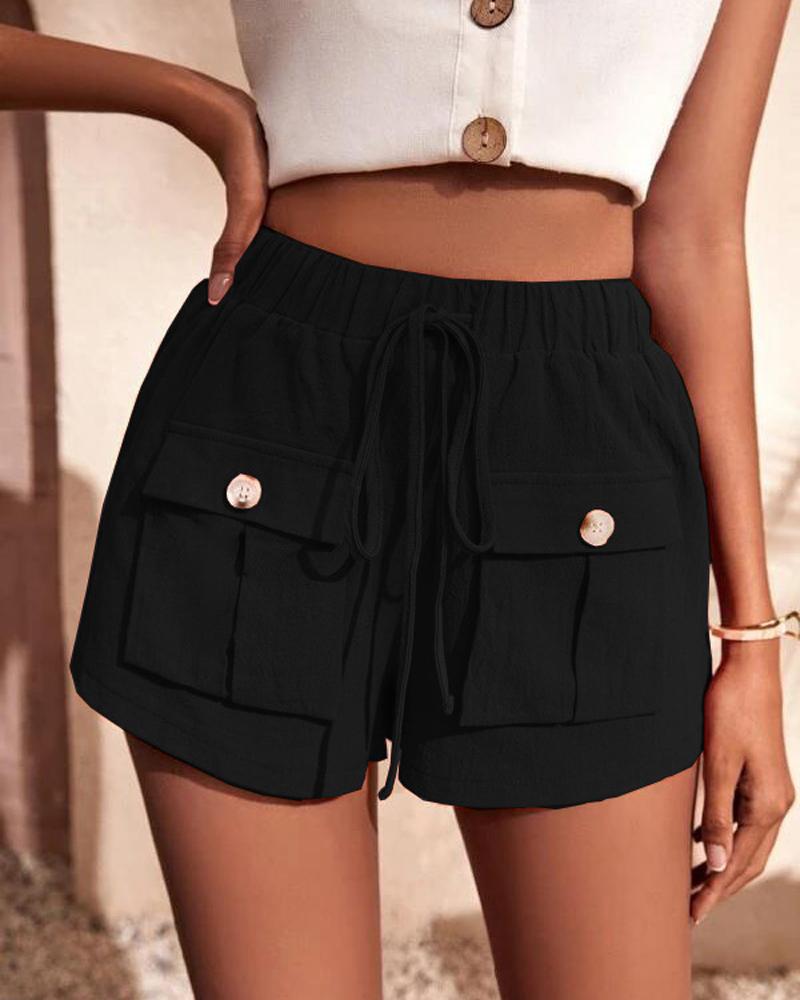 

Pocket Detail Drawstring Waist Casual Shorts, Black