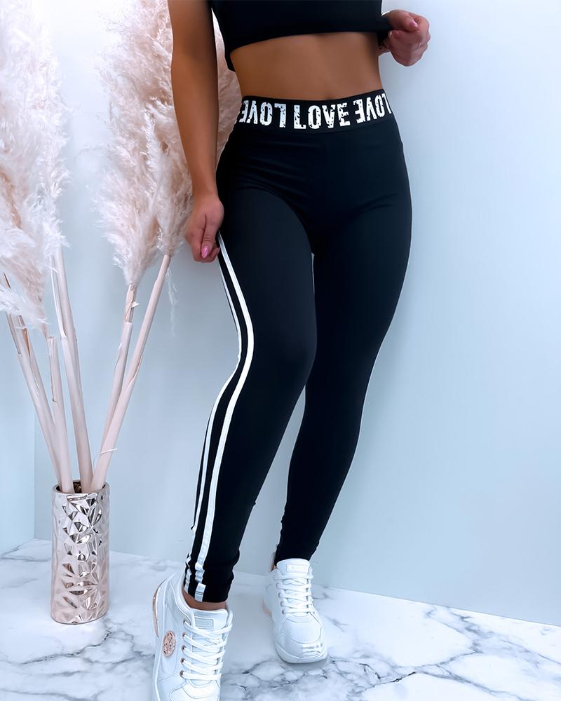 

High Elastic Letter Contrast Taped Side Skinny Sweatpants, Black