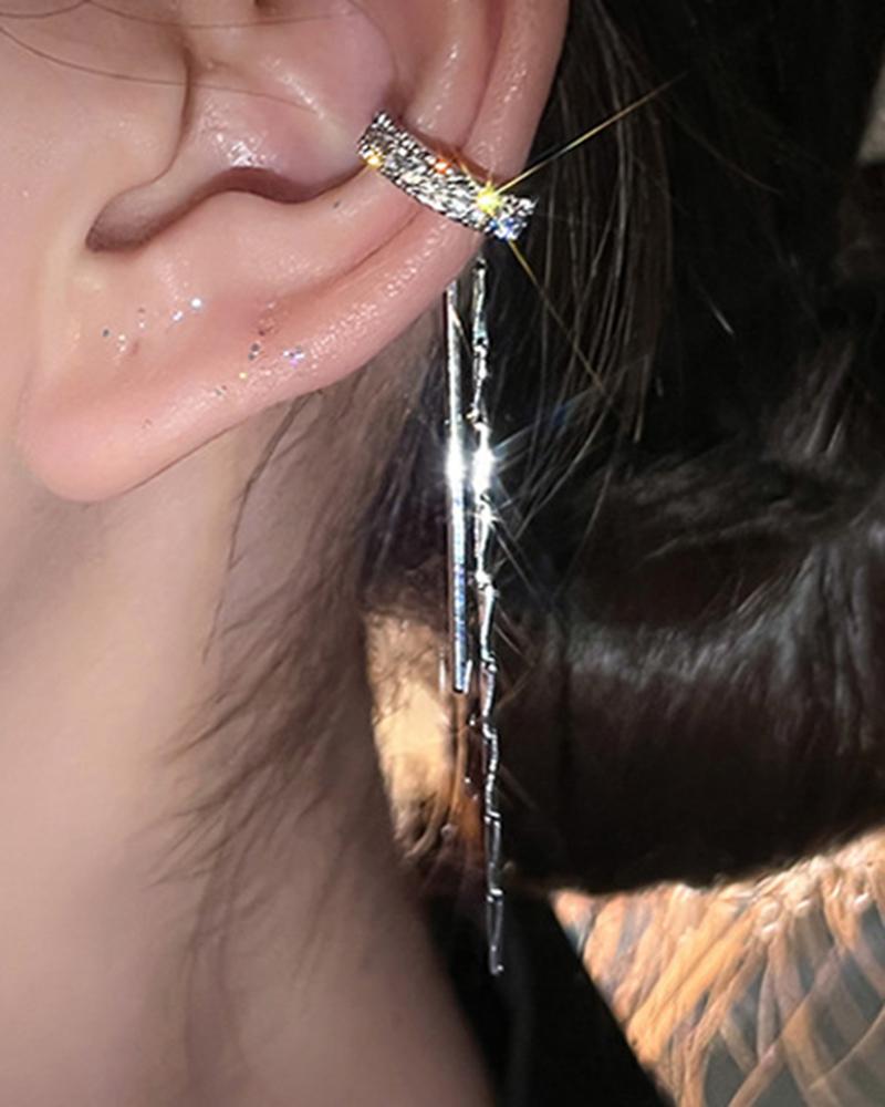 

1Pair Rhinestone Tassel Ear Clips, Silver