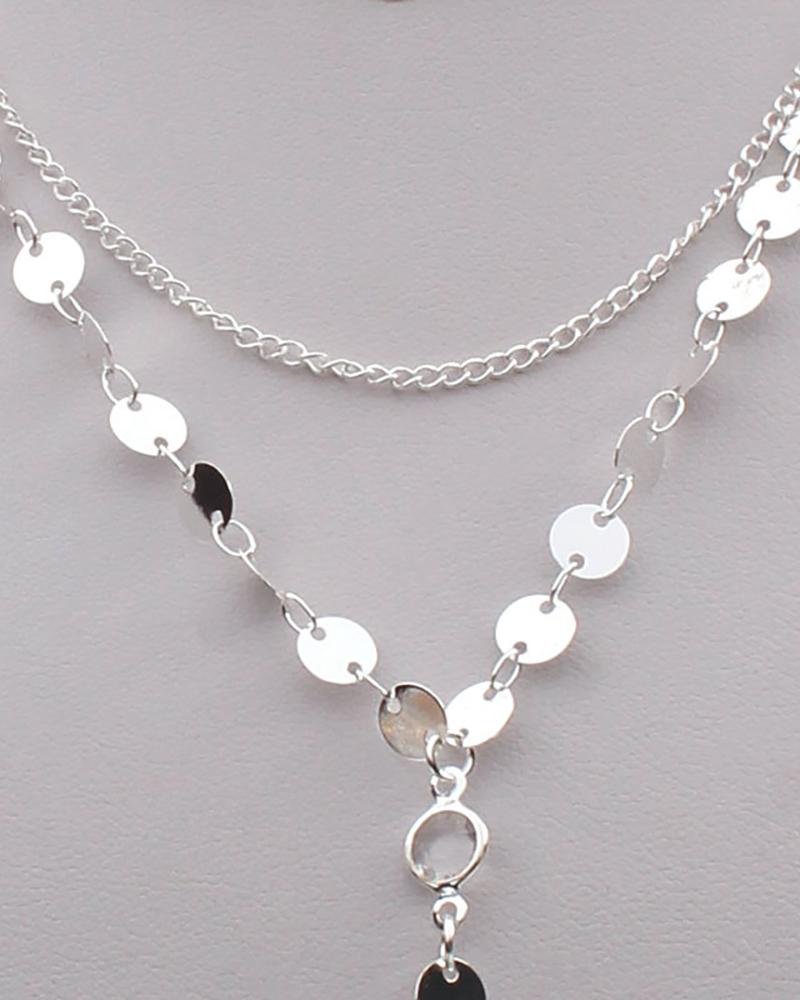 

Sequins Chain Strap Layered Charm Necklace, Silver