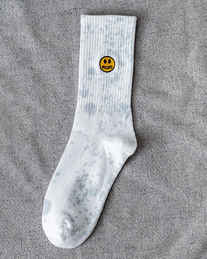 

1Pair Smile Face Pattern Tie Dye Print Socks, Style5