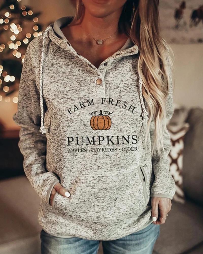 

Halloween Pumpkin Letter Print Pocket Design Hoodie, Gray