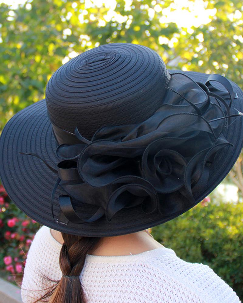 

Kentucky Derby Bowler Church Cloche Fascinator Hat Feather Bowknot Organza Church Dress Cap, Black