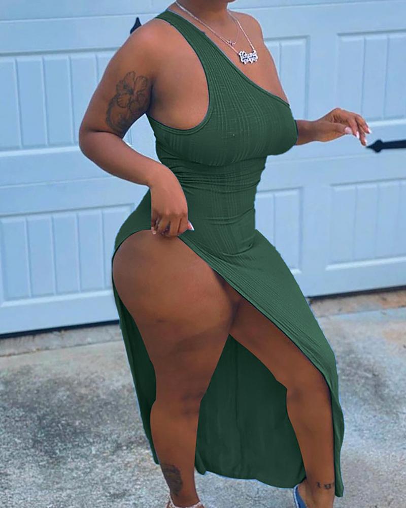 

Knit One Shoulder High Silt Dress, Green