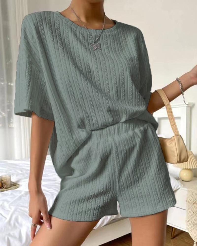 

Cable Textured Half Sleeve Pajamas Set, Green